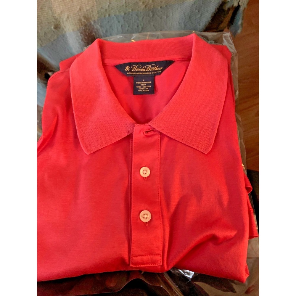 Brooks Brothers Men's Performance Polo Shirt Size Lg Orange Collar Short Sleeve